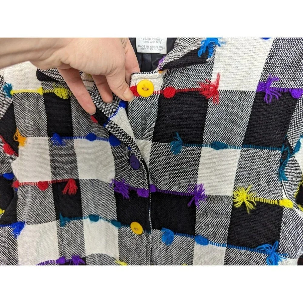 VTG 90s Drapers and Damons M Gingham Checkered Colorful Jacket Coat Button Up - Picture 9 of 13